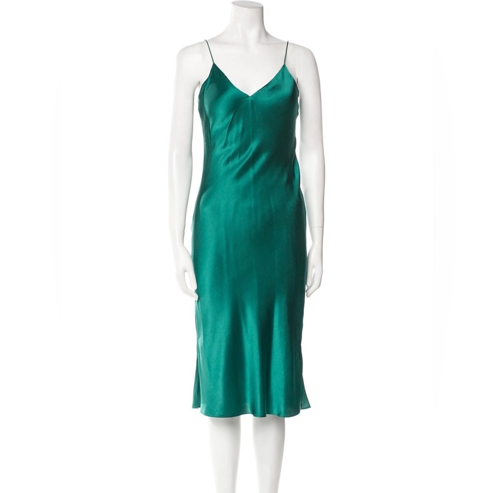 Elegant Green Satin Slip Dress Midi Sexy Lingerie Party Date Night S Vintage
